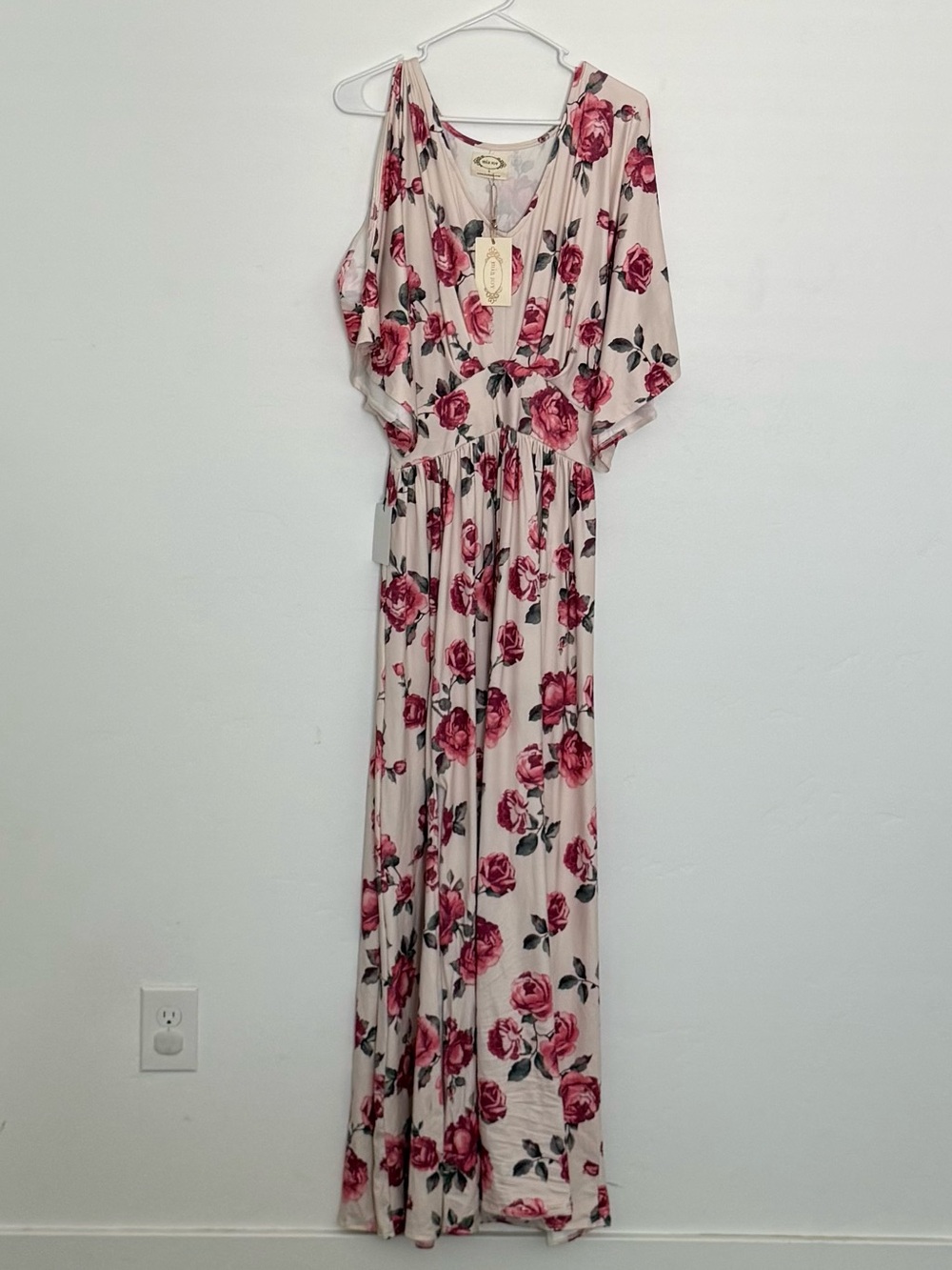 Women's Floral Maxi Dress in Cream and Pink